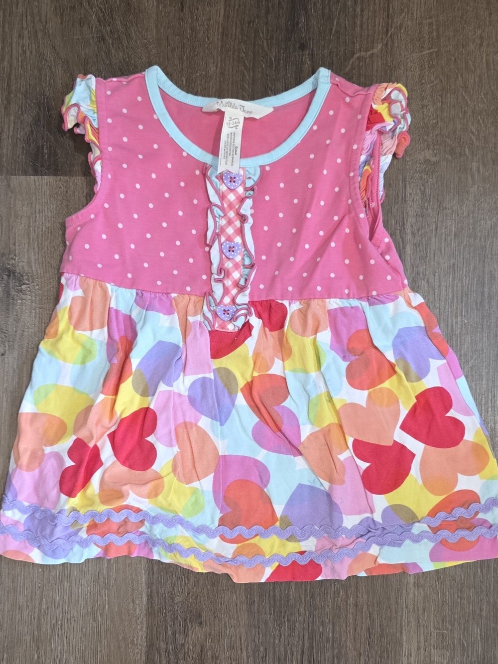 Matilda Jane Pink Polka Dot & Multi-Color Heart Flutter Sleeve Top
